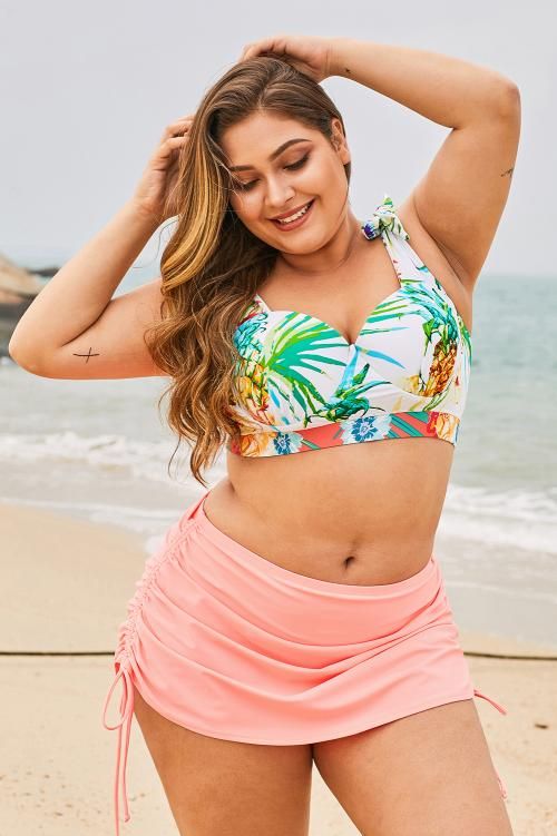 retro floral block print plus size swimsuit