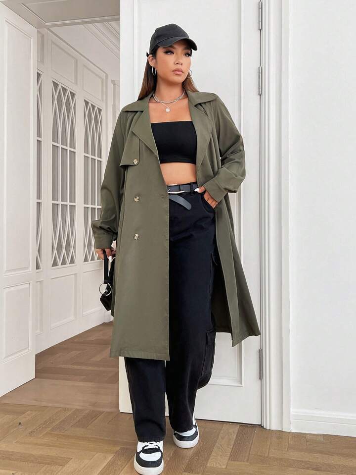 Shein Plus Size Belted Trench Coat Shein Plus Size Belted Trench Coat