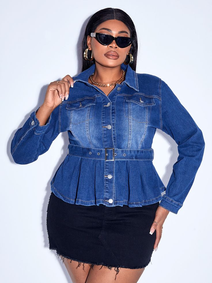 Shein Plus Size Button Front Denim Jacket Shein Plus Size Button Front Denim Jacket
