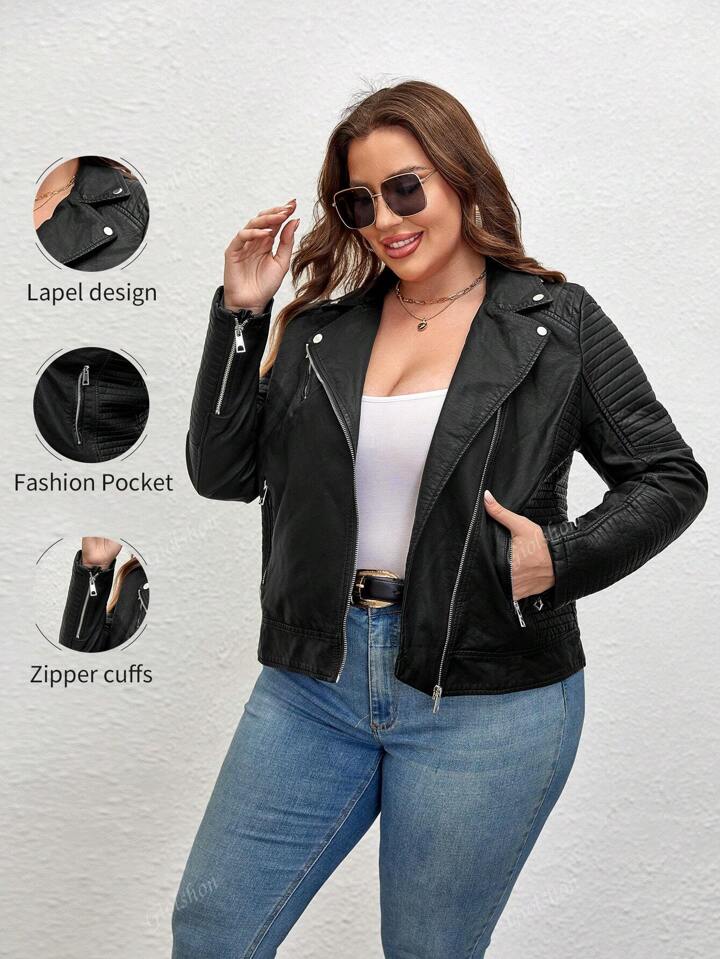 Shein Plus Size Faux Leather Moto Jacket Shein Plus Size Faux Leather Moto Jacket