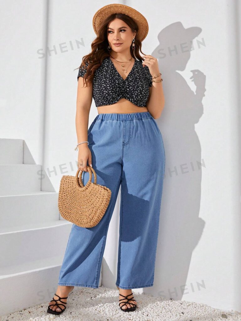 Shein Plus Size High Waist Wide Leg Pants Shein Plus Size High Waist Wide Leg Pants