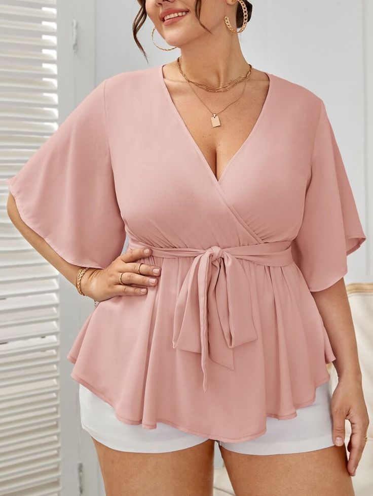 Shein Plus Size Ruffle Hem Wrap Top Shein Plus Size Ruffle Hem Wrap Top