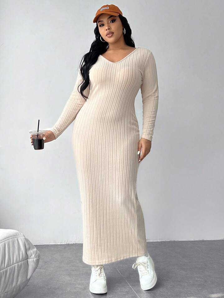 Shein Plus Size Solid Ribbed Knit Bodycon Dress Shein Plus Size Solid Ribbed Knit Bodycon Dress