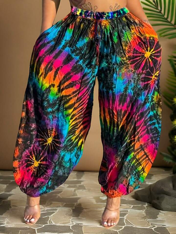 Shein Plus Size Tie-Dye Print Jogger Pants Shein Plus Size Tie-Dye Print Jogger Pants