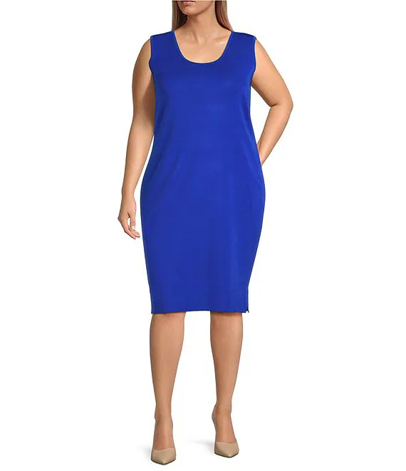 Ming Wang Plus Size Knit Scoop Neck Sleeveless Sheath Dress